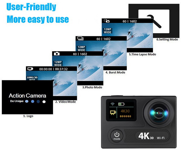 Dual Screen 12MP Sports Action Camera